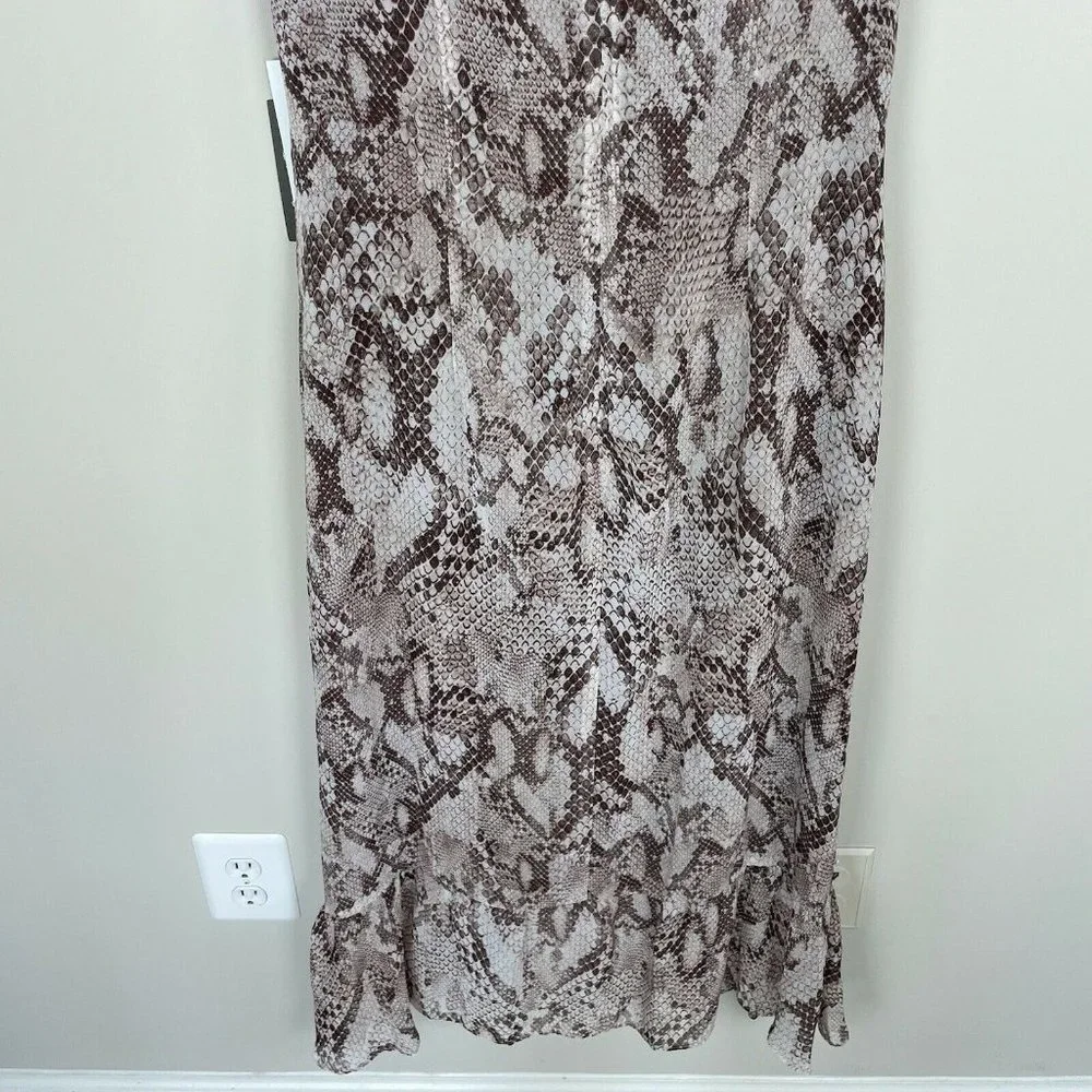 Vince Camuto Womens Printed Chiffon Midi Dress 8 Ruffle Flutter Sleeve Snakeskin